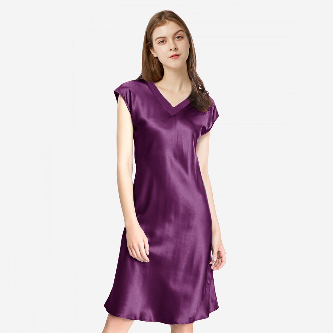 Double-Sided Silky V-Neck Cap Sleeve Mulberry Silk Nightgown LSP009