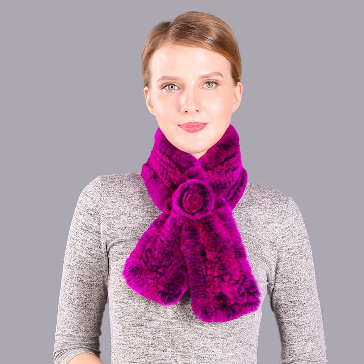Soft Rabbit Fur Winter Wrap Scarf Stole with Rose Decoration