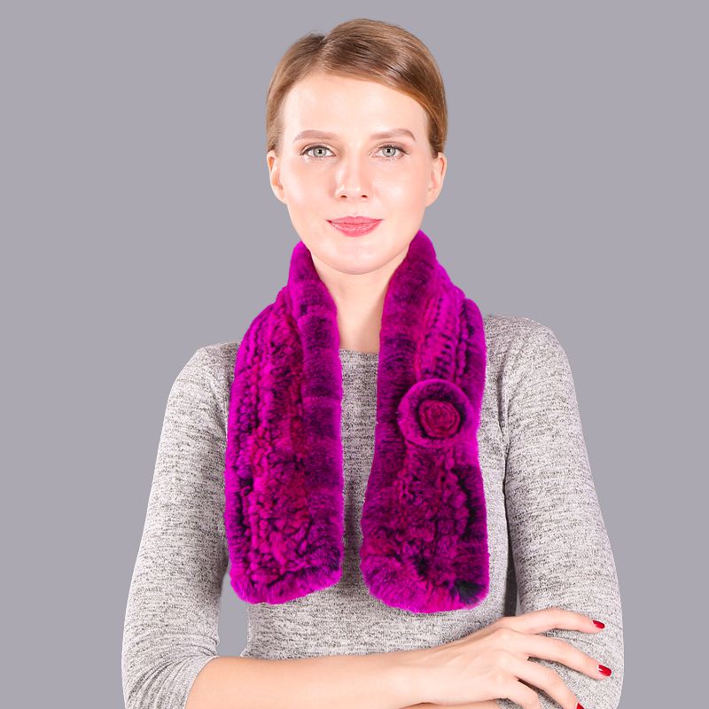 Soft Rabbit Fur Winter Wrap Scarf Stole with Rose Decoration