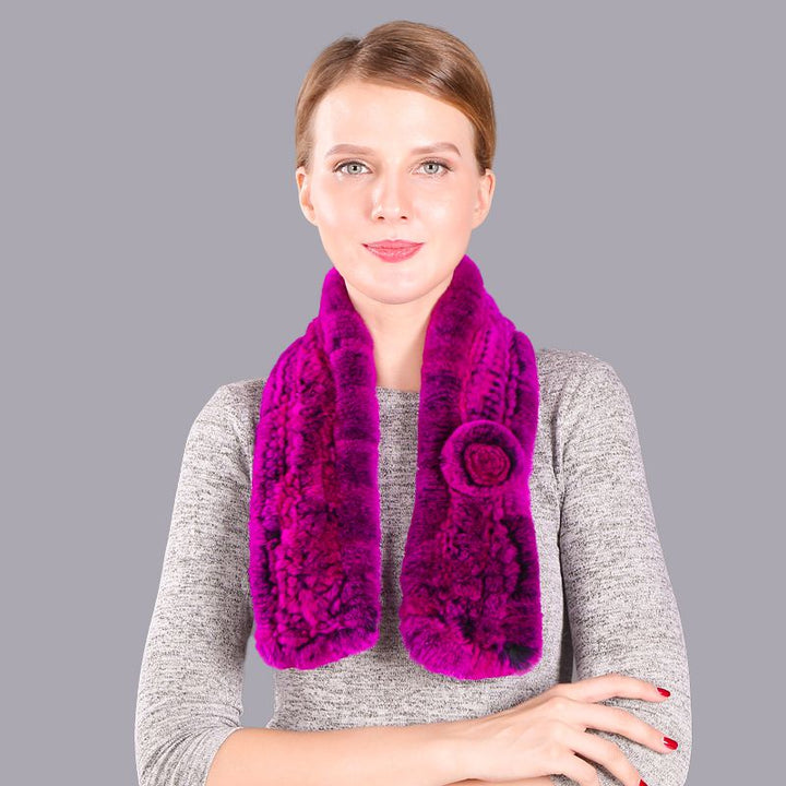 Soft Rabbit Fur Winter Wrap Scarf Stole with Rose Decoration