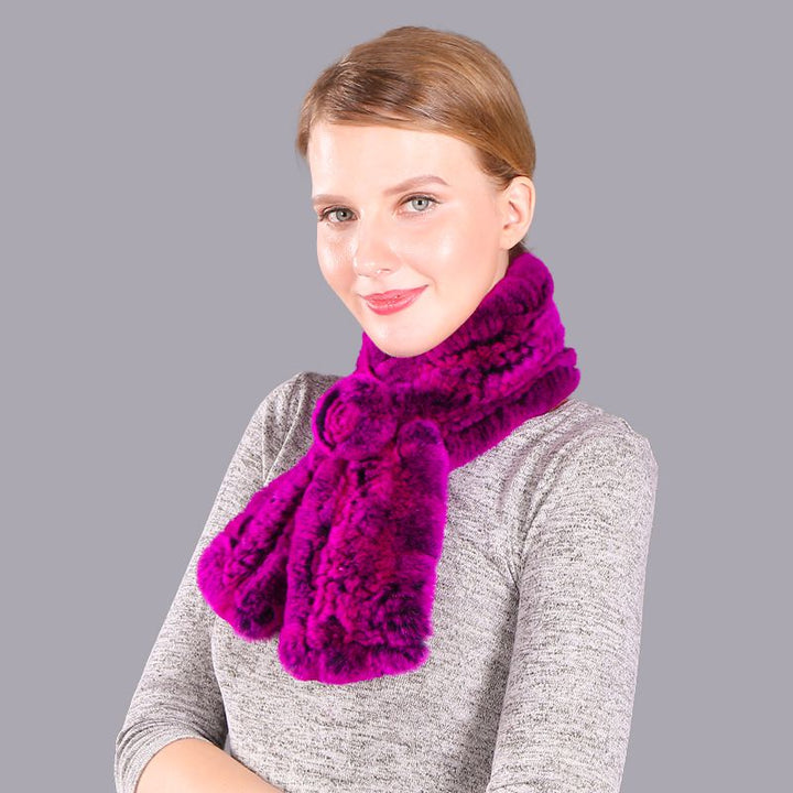 Soft Rabbit Fur Winter Wrap Scarf Stole with Rose Decoration