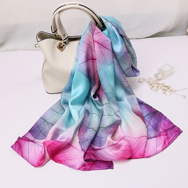 69" x 21" Womens Long Floral Printed Mulberry Silk Scarf Lightweight Luxury Wrap Neck Shawl