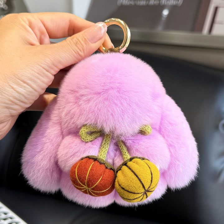 2026 Autumn New Halloween Pumpkin Rabbit Fur Bunny Keychain Soft Fluffy Bag  Car Accessory