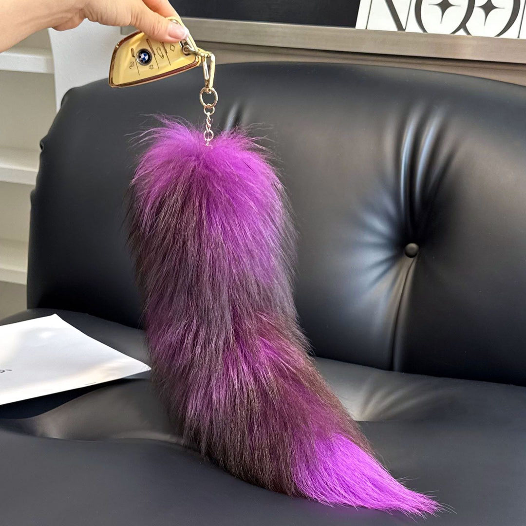 Colorful Real Fox Fur Tail Keychain Fluffy Long Fur Bag Charm Key Ring