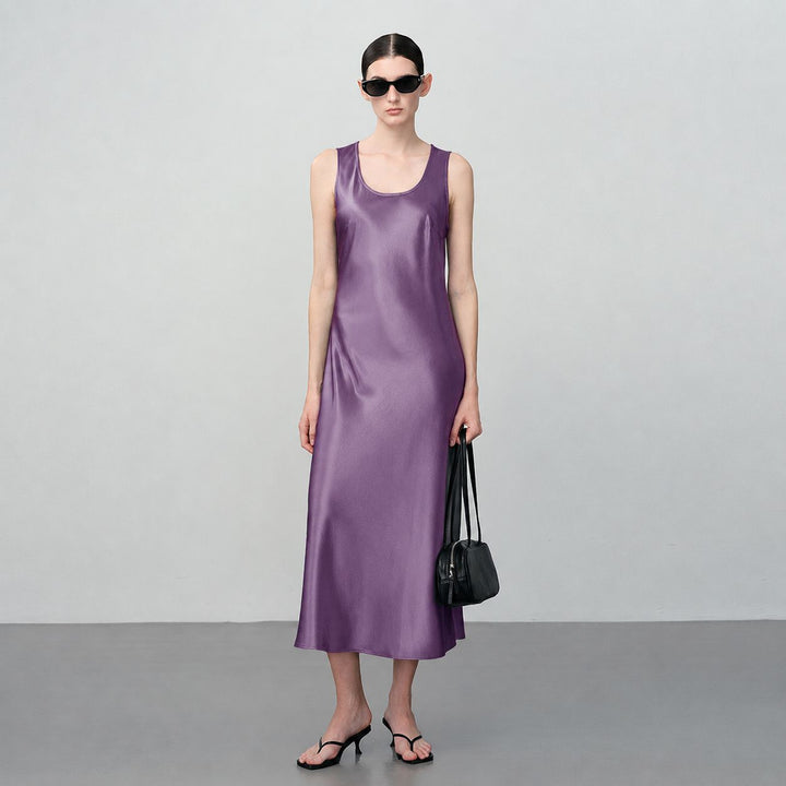 Scoop-Neck 100% Mulberry Silk Sleeveless Slip Dress