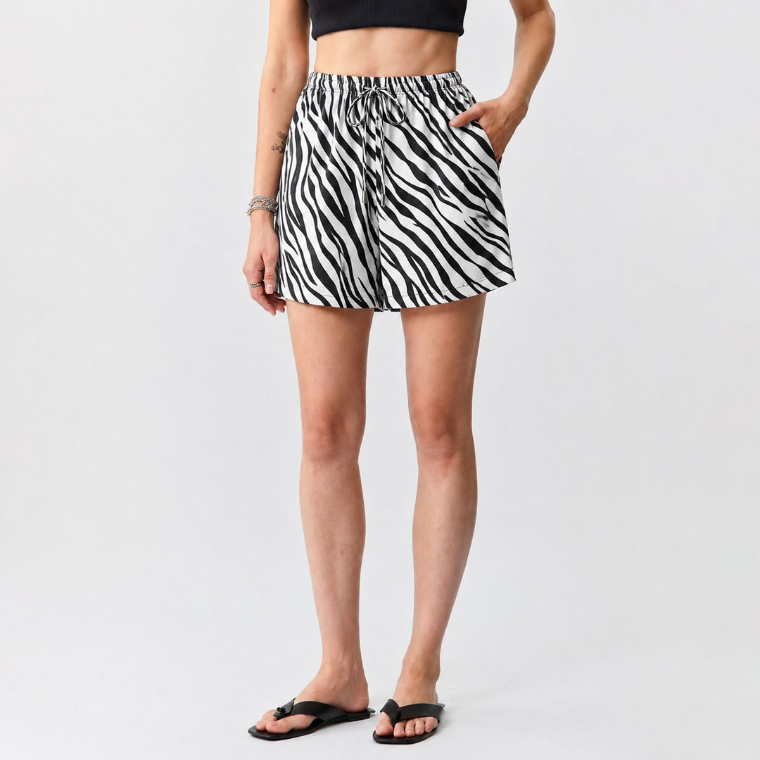 Striped Washable Silk Sleep Shorts For Women