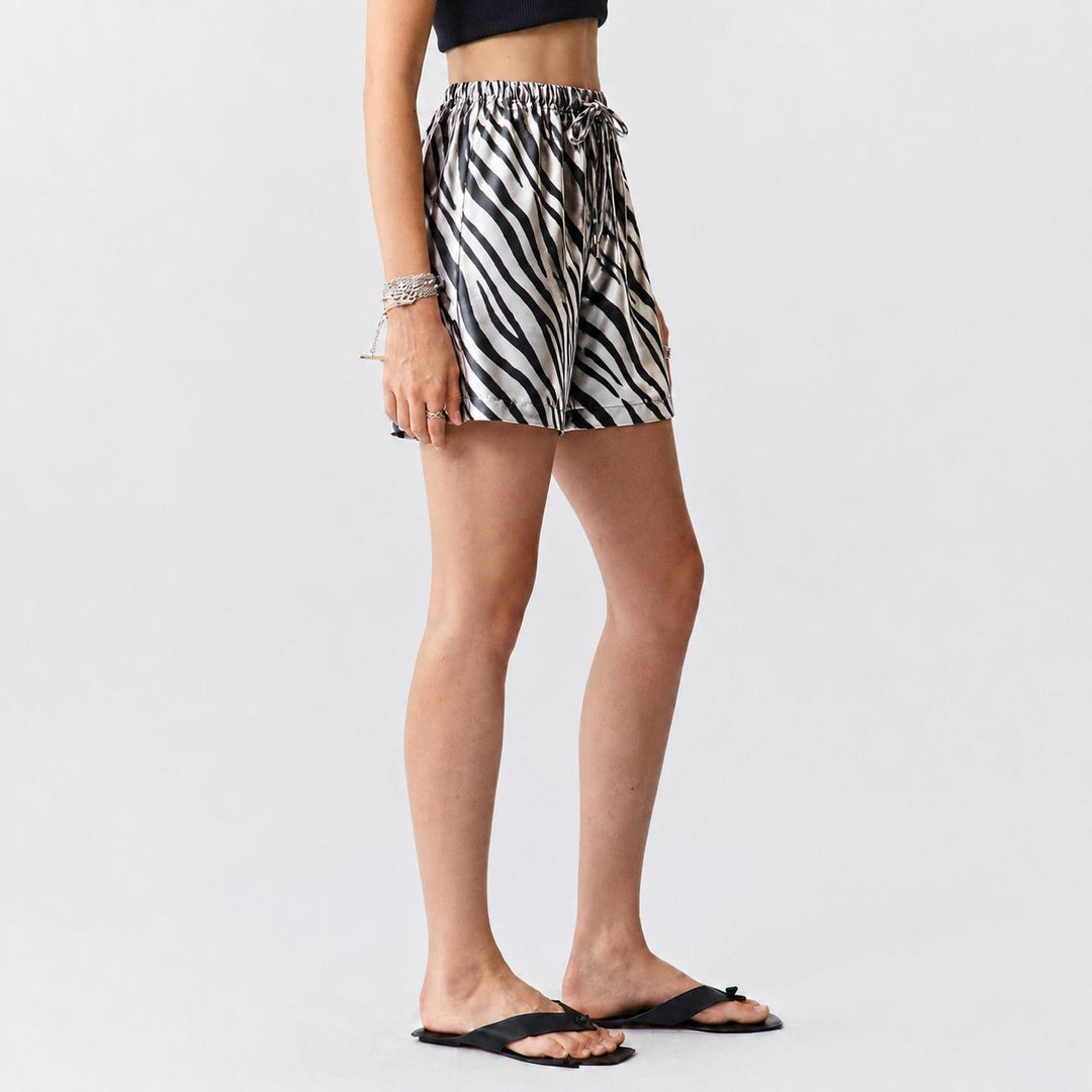 Striped Washable Silk Sleep Shorts For Women
