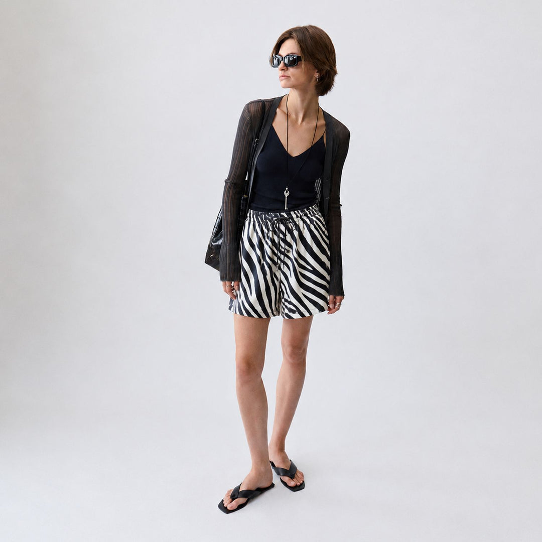 Striped Washable Silk Sleep Shorts For Women