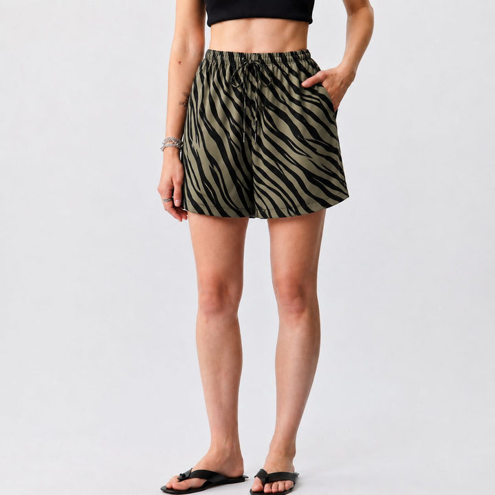 Striped Washable Silk Sleep Shorts For Women