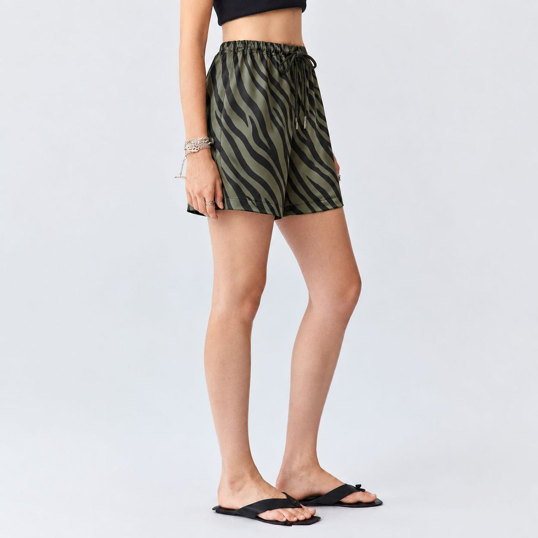 Striped Washable Silk Sleep Shorts For Women