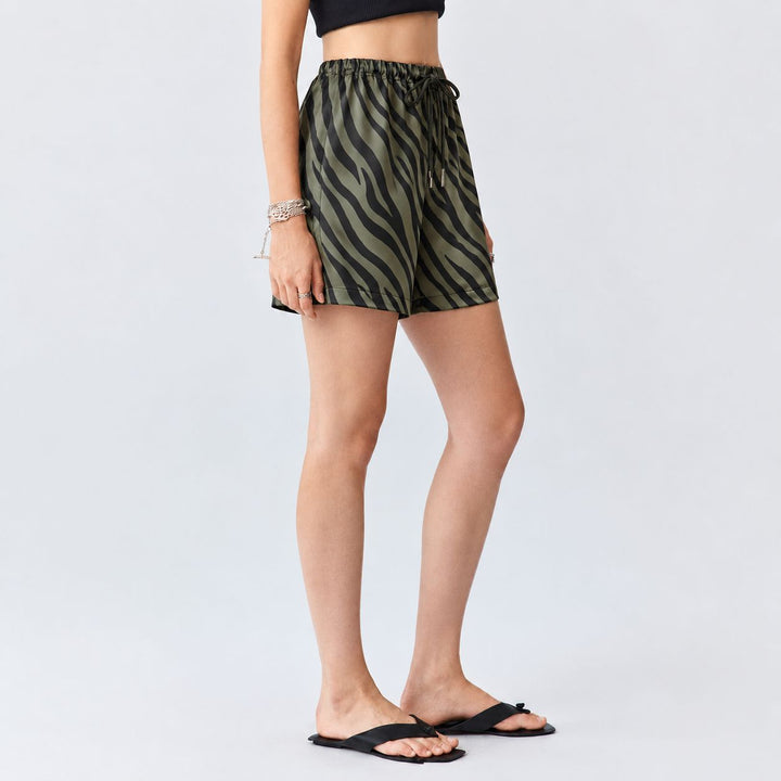 Striped Washable Silk Sleep Shorts For Women