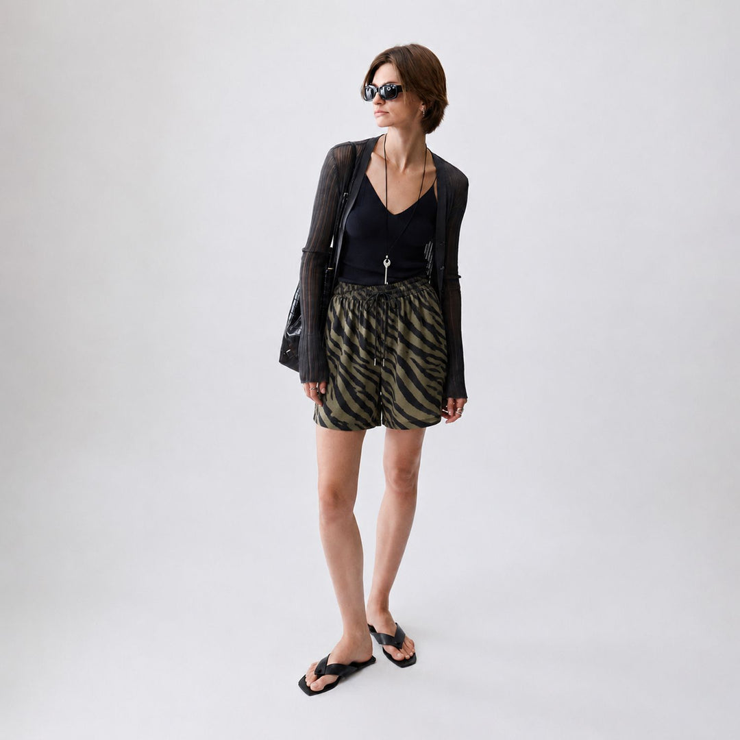Striped Washable Silk Sleep Shorts For Women
