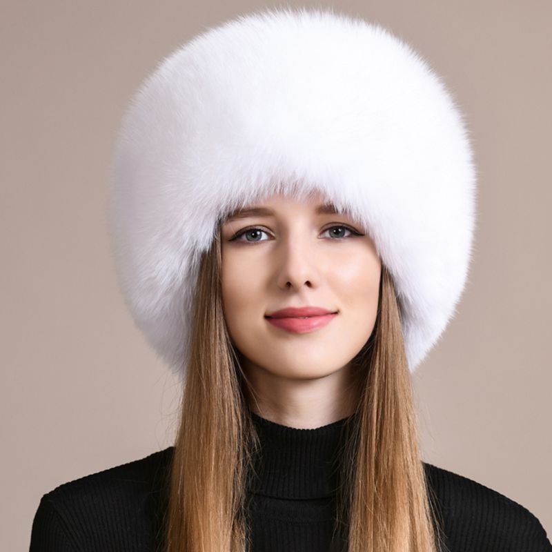 Genuine Fox Fur Hat for Women Luxury Long Tail Full-Pelt Winter Outdoor Hat
