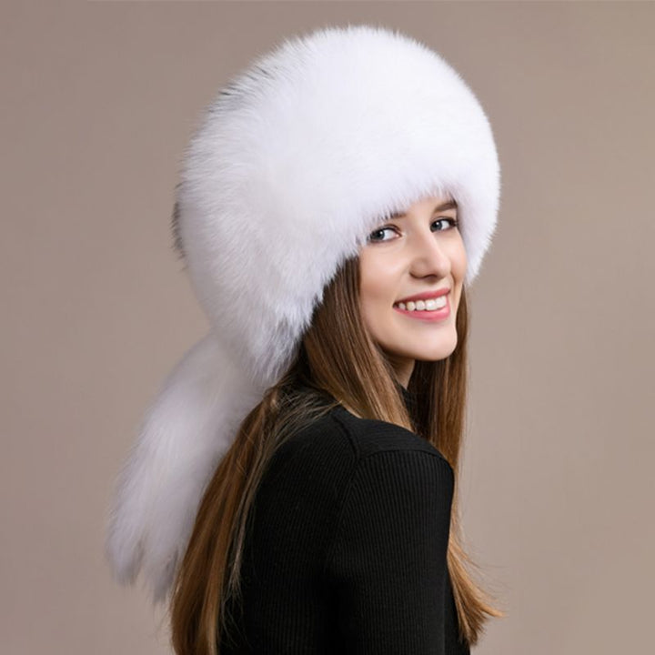 Genuine Fox Fur Hat for Women Luxury Long Tail Full-Pelt Winter Outdoor Hat