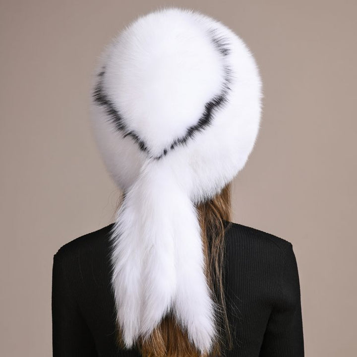 Genuine Fox Fur Hat for Women Luxury Long Tail Full-Pelt Winter Outdoor Hat