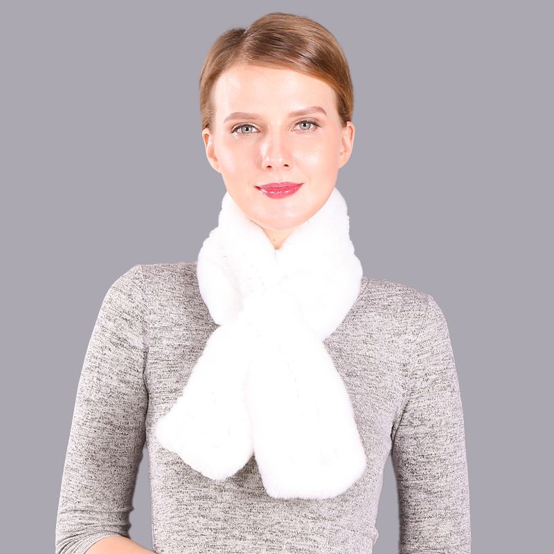 Soft Rabbit Fur Winter Wrap Scarf Stole with Rose Decoration