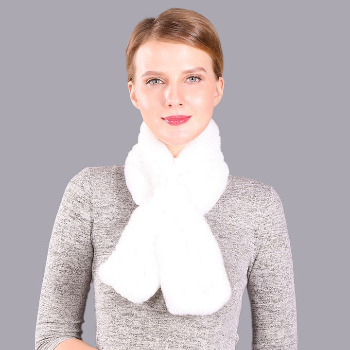 Soft Rabbit Fur Winter Wrap Scarf Stole with Rose Decoration