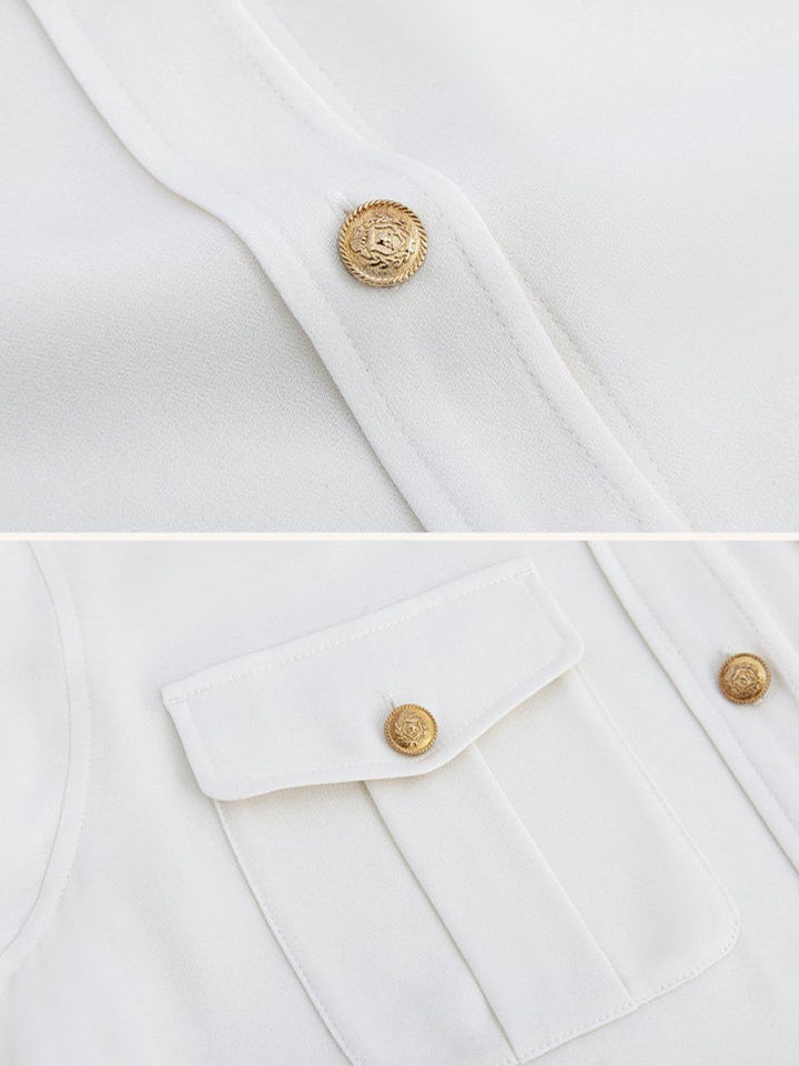 30 Momme Women’s Silk Crepe Utility Shirt with Flap Pockets
