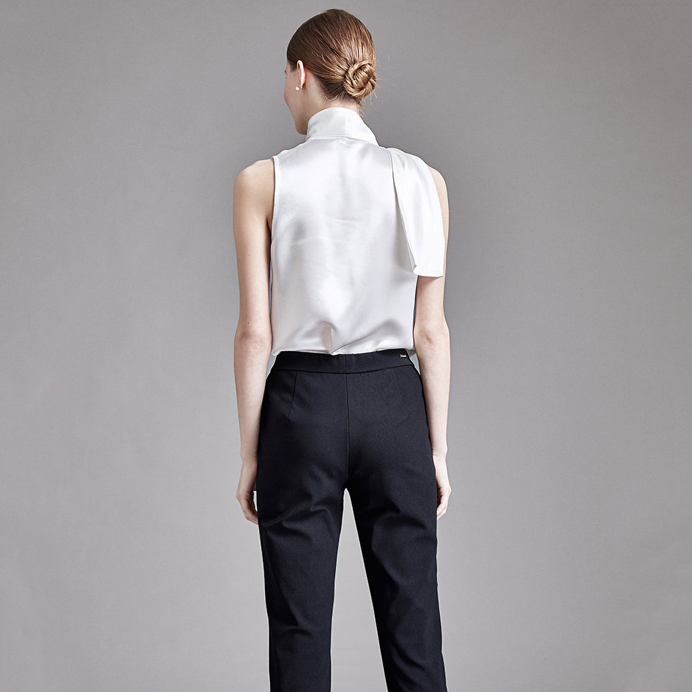 22 Momme Women's V-Neck Sleeveless Silk Tank Top with Scarf Tie