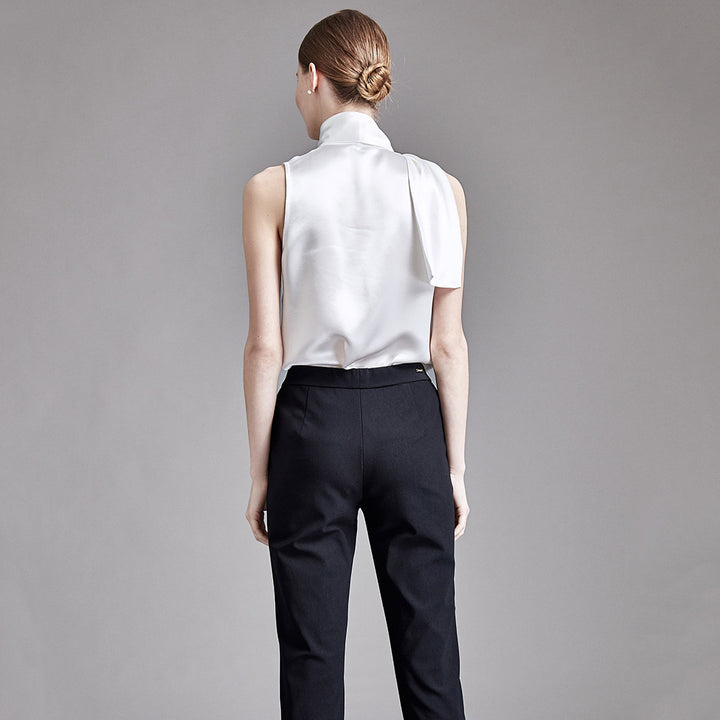 22 Momme Women's V-Neck Sleeveless Silk Tank Top with Scarf Tie