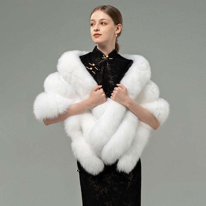 Oversized Women's Luxurious Genuine Fox Fur Shawl Wrap Stole Cape For Evening Dress Wedding Party