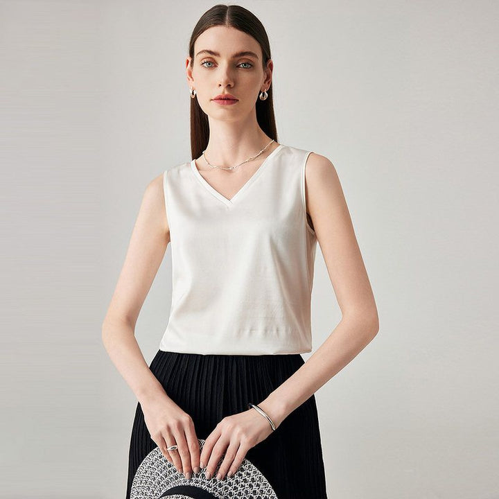 22 Momme V-Neck Sleeveless Silk Tank Top for Women