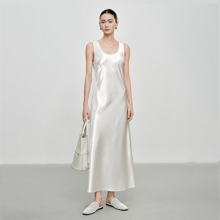 Scoop-Neck 100% Mulberry Silk Sleeveless Slip Dress