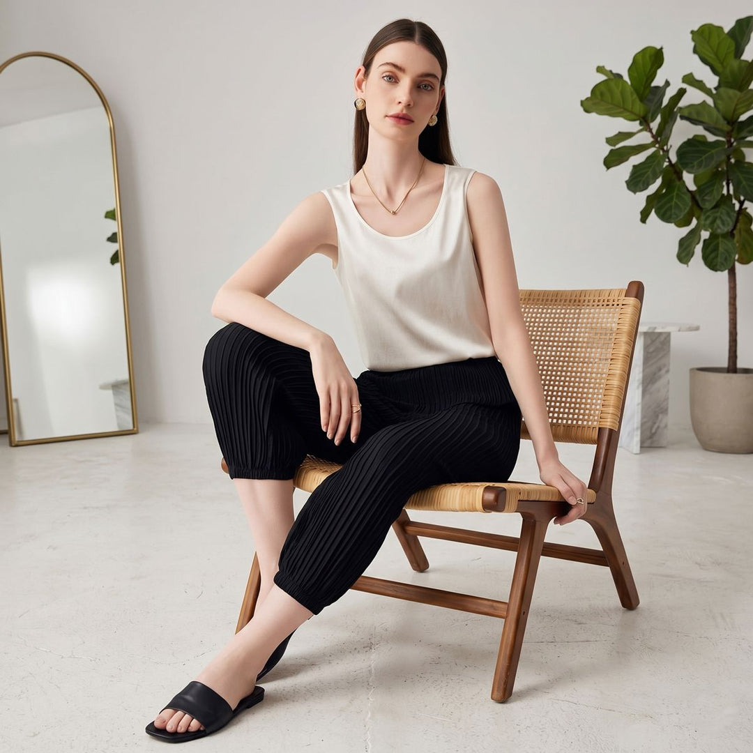 Pure Mulberry Silk Tank Top with Sheer Patchwork Hem Elegant Sleeveless Silk Shell Blouse