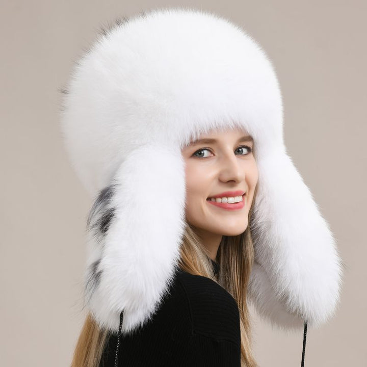 Luxury Oversized Two-Tone Real Fox Fur Pom Pom Hat Women Winter Warm Ushanka