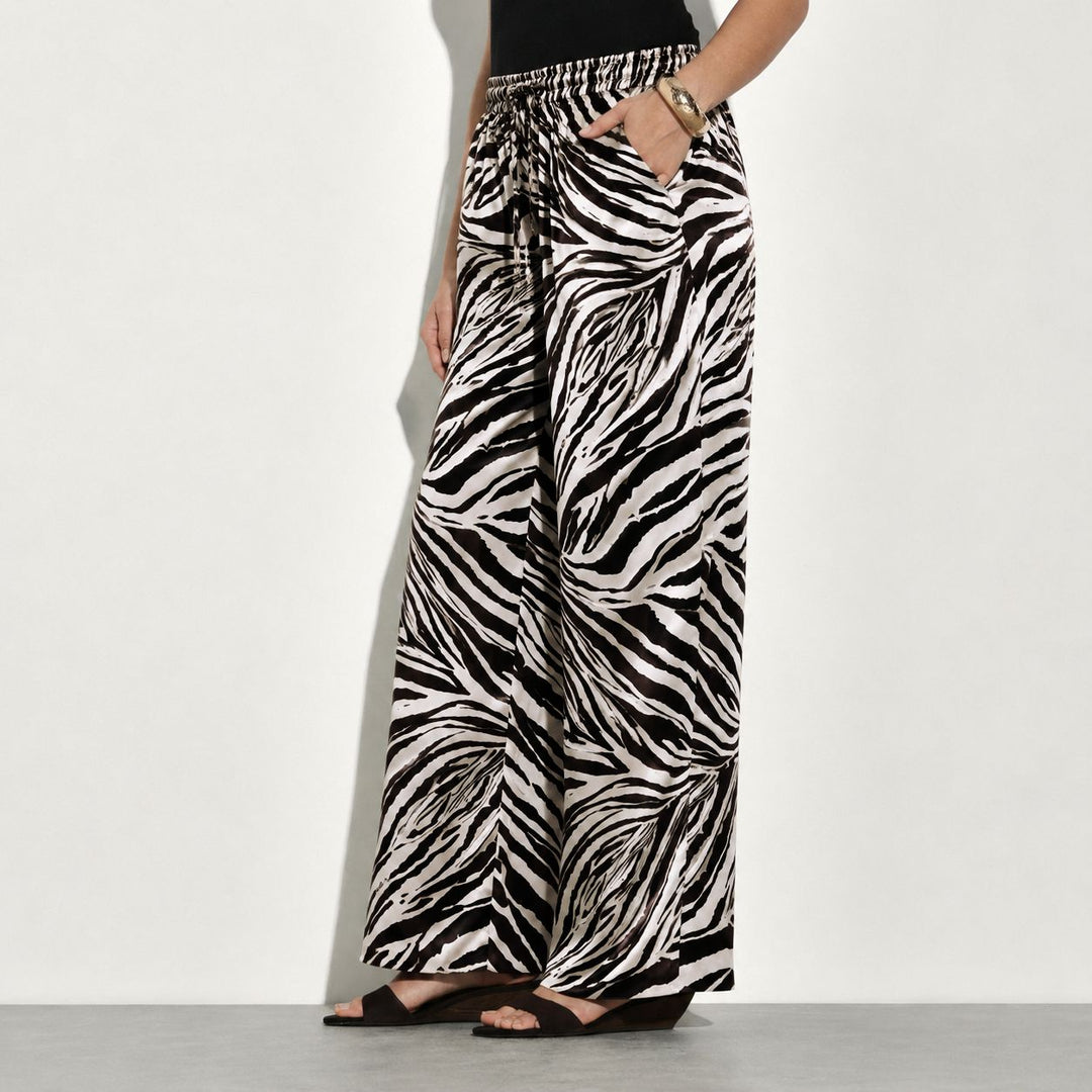 Zebra Printed Washable Silk Lounge Pants For Women