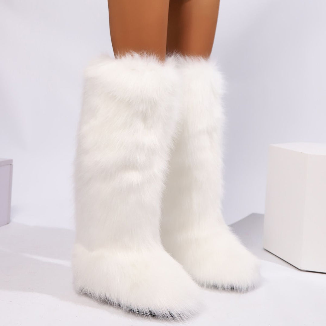 Womens Faux Fur Boot Winter Fluffy Long Furry Boots for Girls Outdoor Fuzzy Knee-High Boots