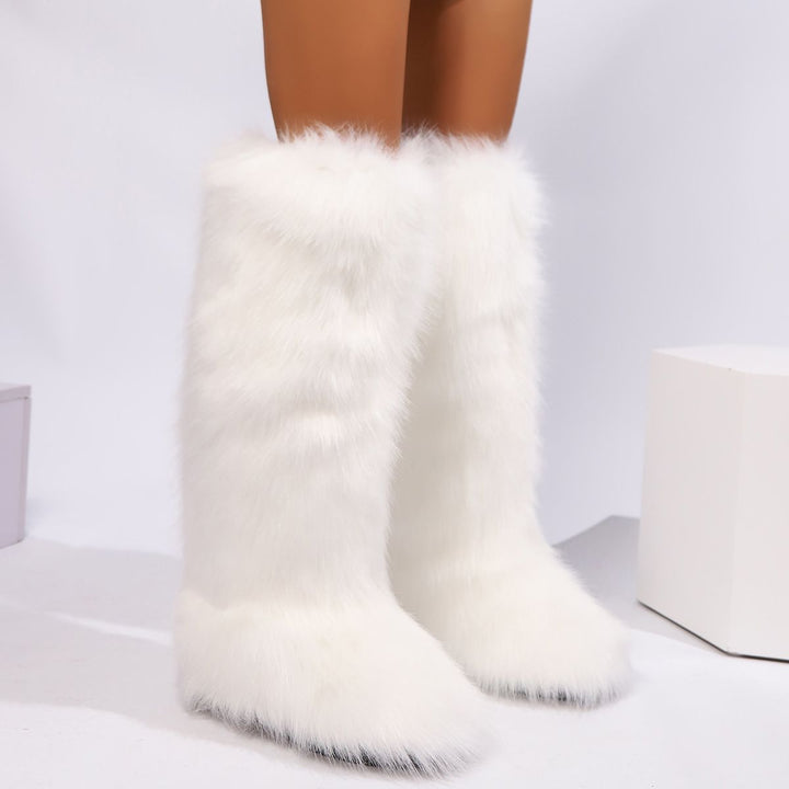 Womens Faux Fur Boot Winter Fluffy Long Furry Boots for Girls Outdoor Fuzzy Knee-High Boots