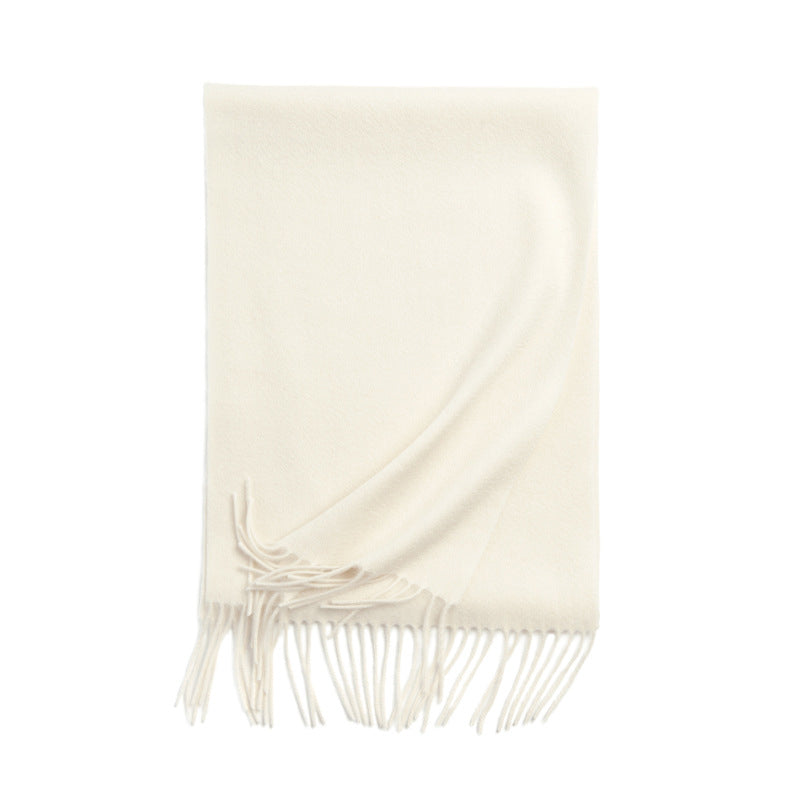 Basic Solid Color Long Cashmere Scarf with Tassels