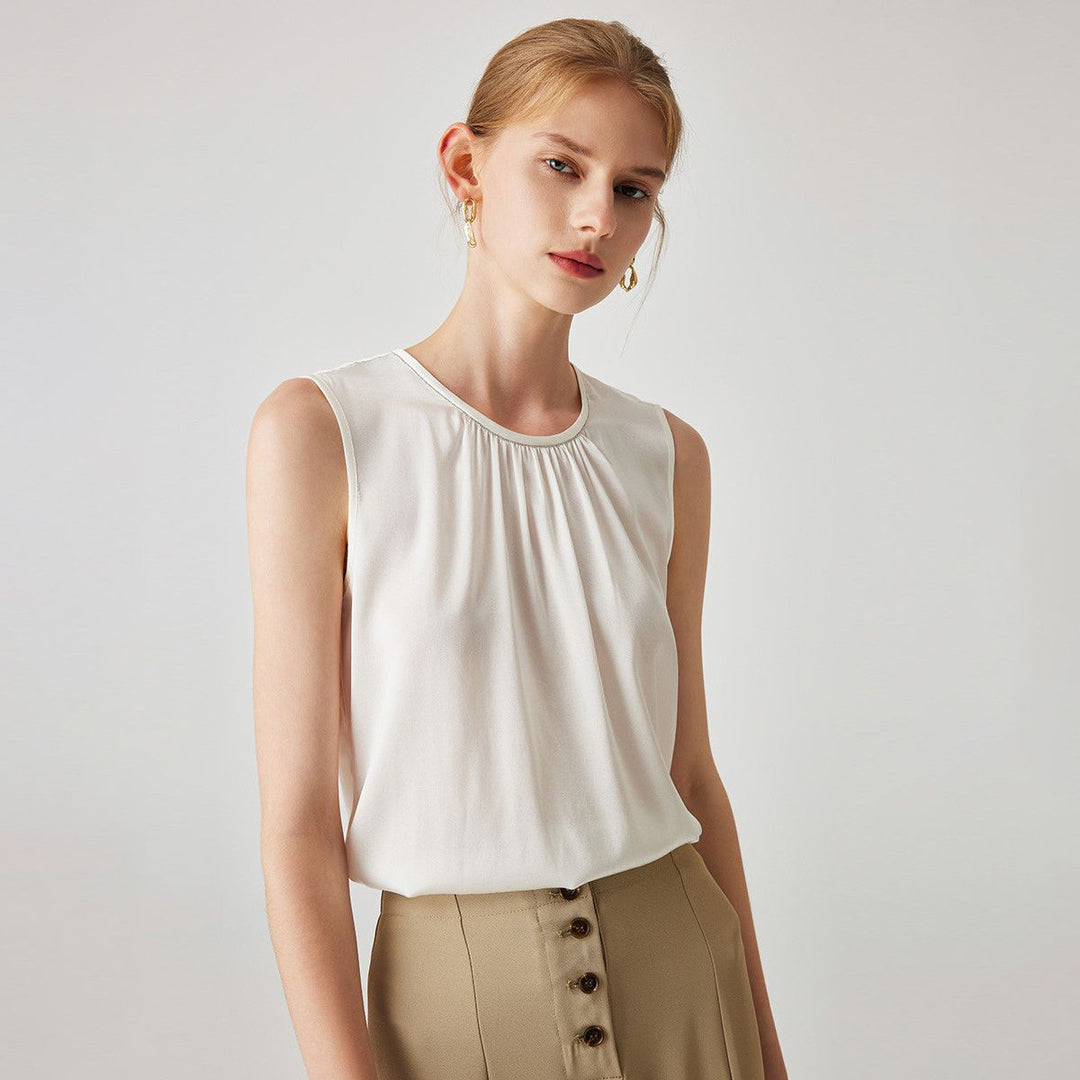 22 Momme Women's Round Neck Sleeveless Silk Shell Top