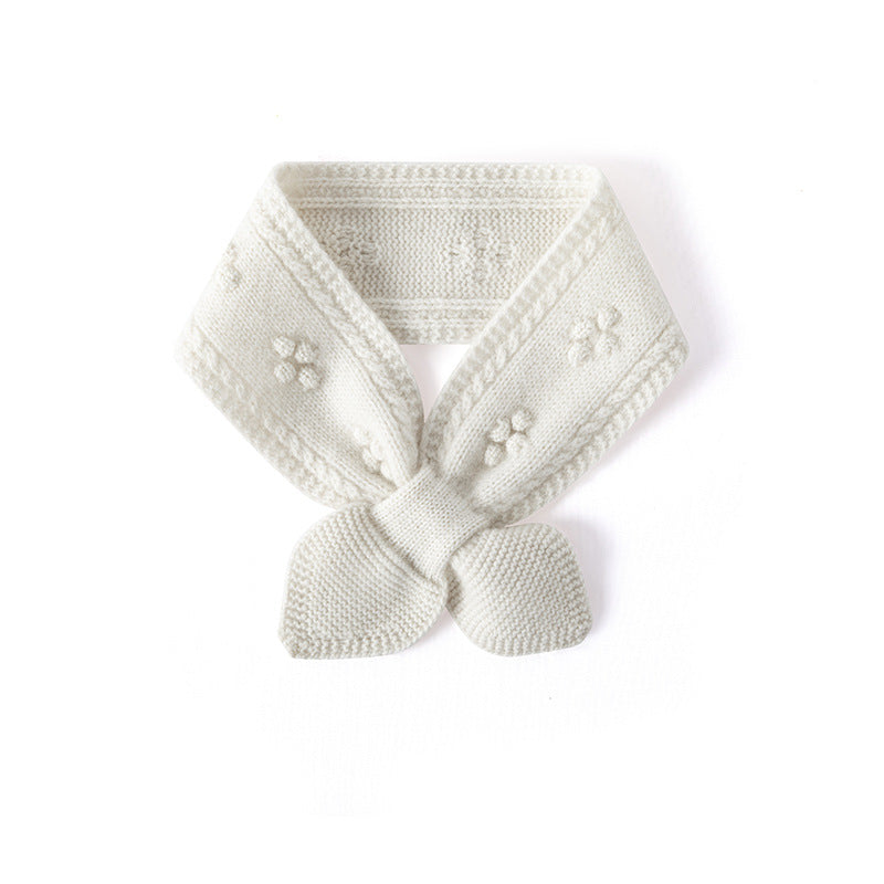 Bow Tie Cashmere Knit Scarf with Floral Embellishments