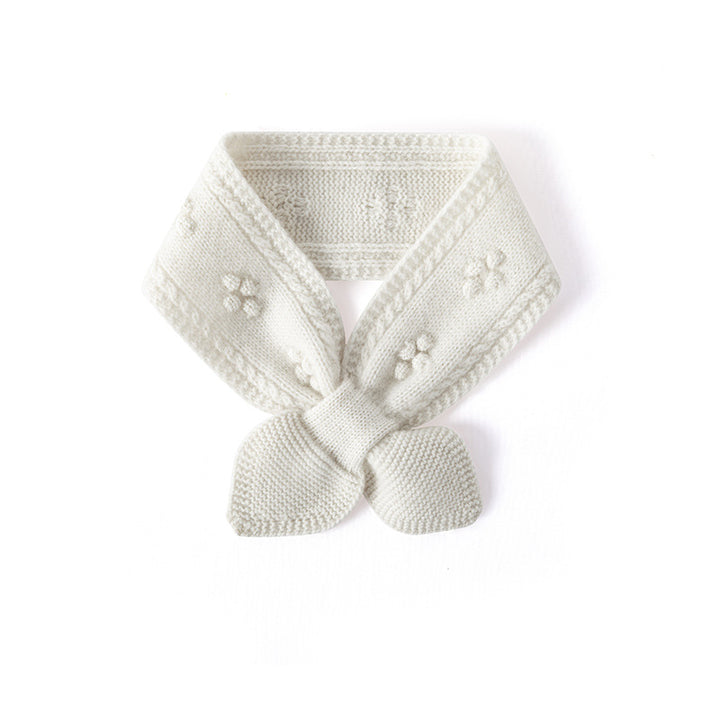 Bow Tie Cashmere Knit Scarf with Floral Embellishments