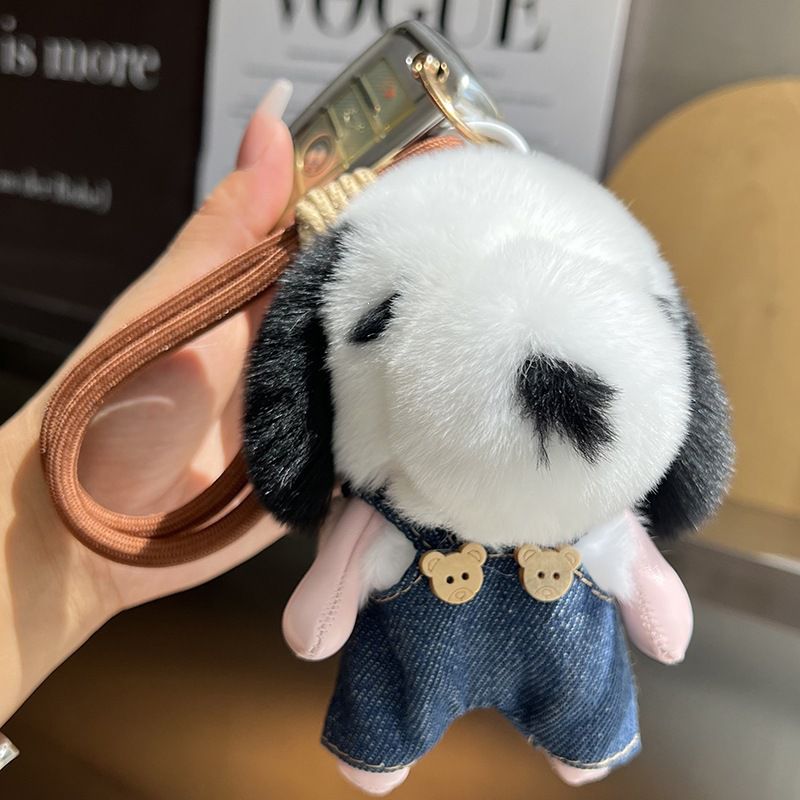 Cute Plush Puppy Fur Bag Charm Soft Real Rabbit Fur Furry Dog Keychain