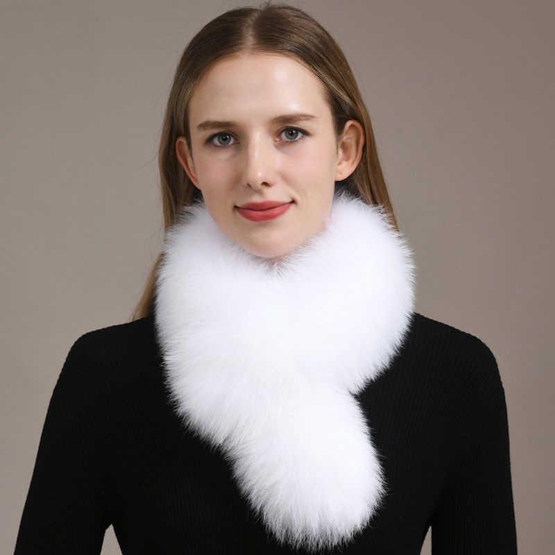 Women’s Real Fox Fur Cross-Over Scarf Genuine Plush Winter Fur Neck Warmer Collar