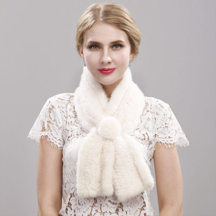 Luxury Real Mink Fur Scarf for Women Elegant Mink Fur Knitted Bow Flower Cross Neck Scarf