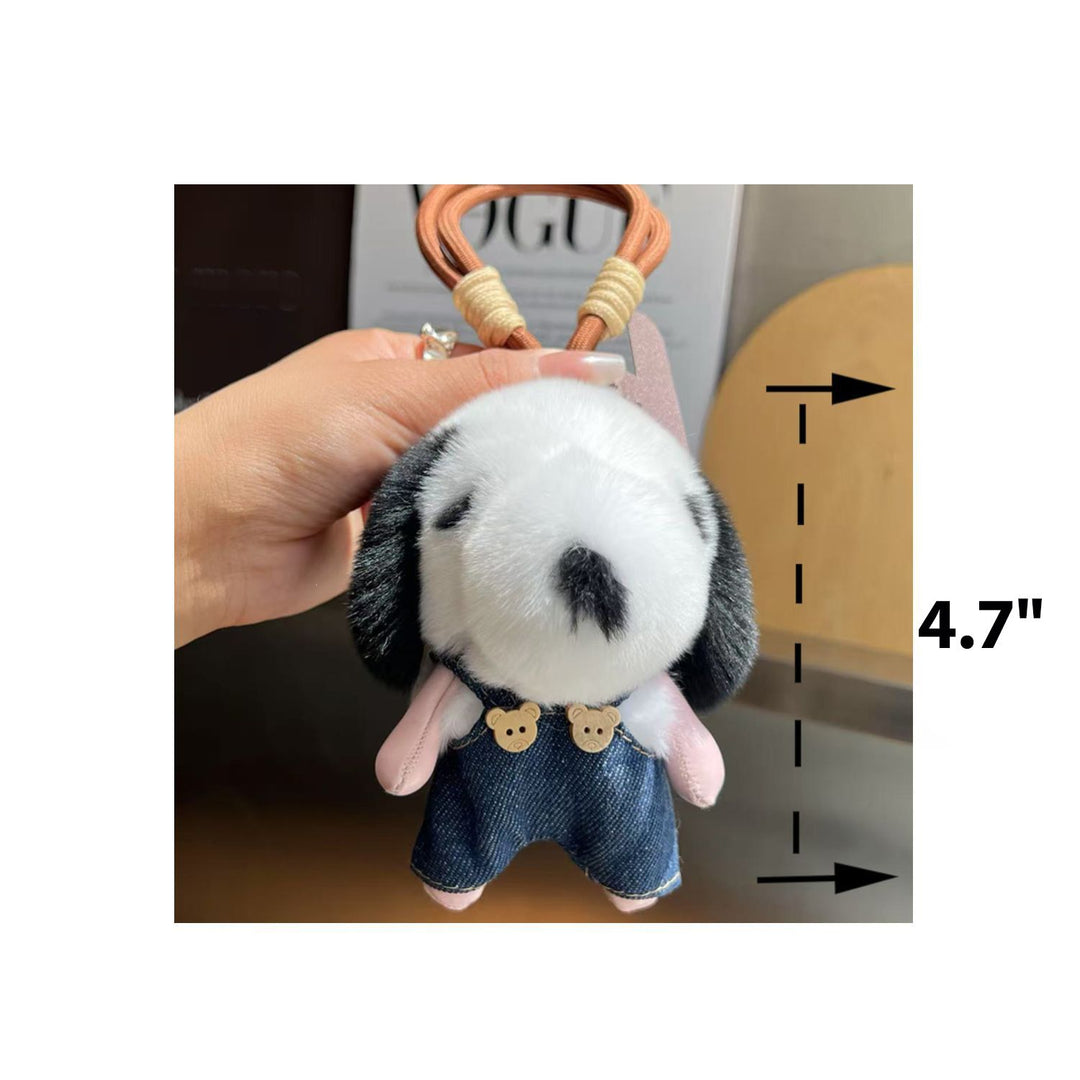 Cute Plush Puppy Fur Bag Charm Soft Real Rabbit Fur Furry Dog Keychain