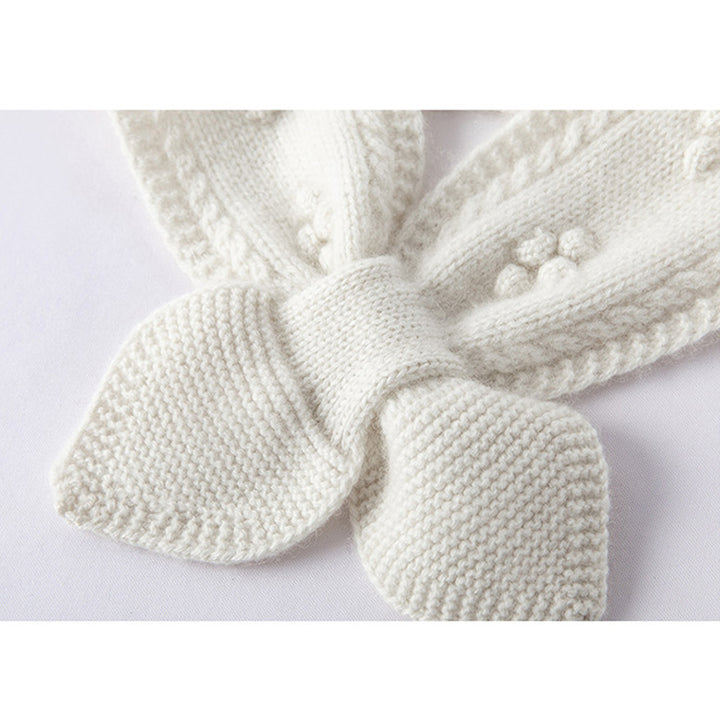 Bow Tie Cashmere Knit Scarf with Floral Embellishments