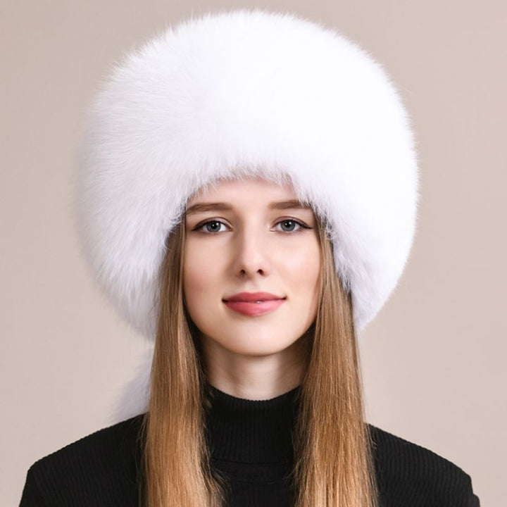 Soft Real Fox Fur Hat with Elegant Tails Women's Winter Fashion Cozy Full-Pelt Fur Beanie for Cold Weather