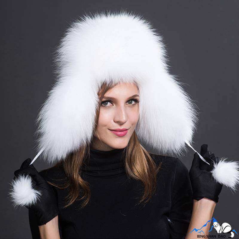 Real Fox Fur Trapper Hats for Women Winter Outdoor Cold Weather Fluffy Fuzzy Furry Genuine Fur Hats