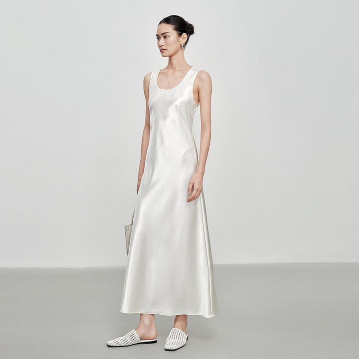 Scoop-Neck 100% Mulberry Silk Sleeveless Slip Dress