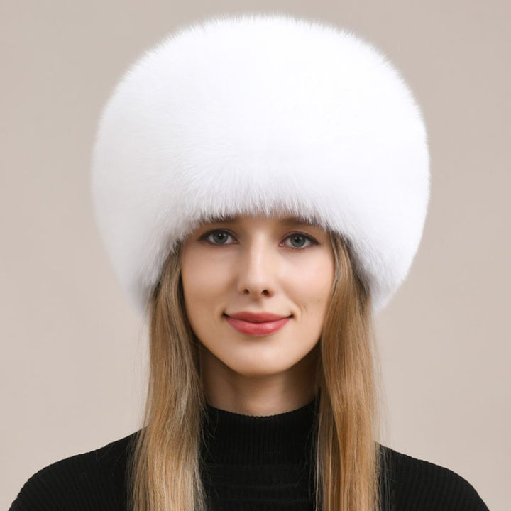 Womens Luxury Fox Fur Russian Hat Thickened Full-Pelt Winter Round Fur Hat
