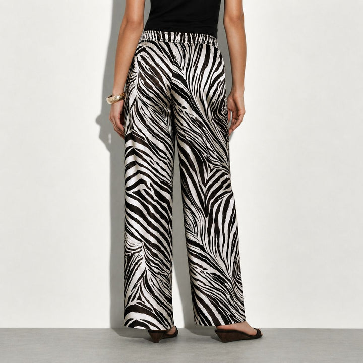 Zebra Printed Washable Silk Lounge Pants For Women