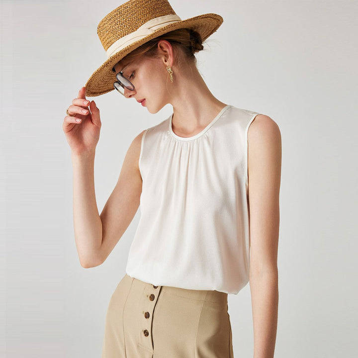 22 Momme Women's Round Neck Sleeveless Silk Shell Top