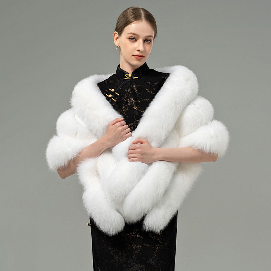 Oversized Women's Luxurious Genuine Fox Fur Shawl Wrap Stole Cape For Evening Dress Wedding Party