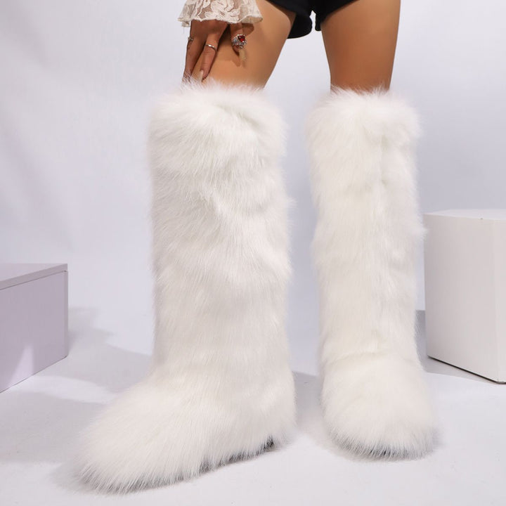 Womens Faux Fur Boot Winter Fluffy Long Furry Boots for Girls Outdoor Fuzzy Knee-High Boots