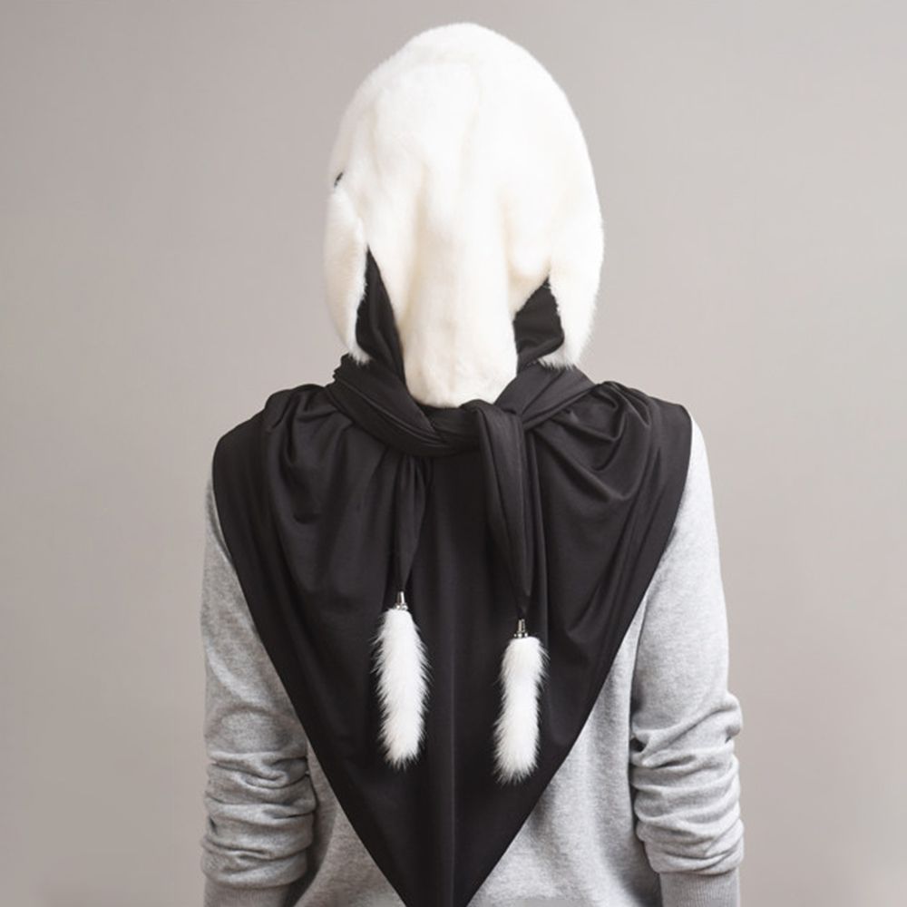 Luxury Real Mink Fur Hooded Hat with Scarf Elegant Winter Fur Hood for Women